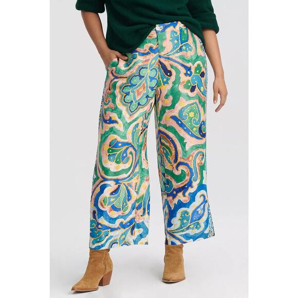 Maeve by Anthropologie Women's Rhiannon Satin Cropped Flare Pants Size 4 - Picture 2 of 8